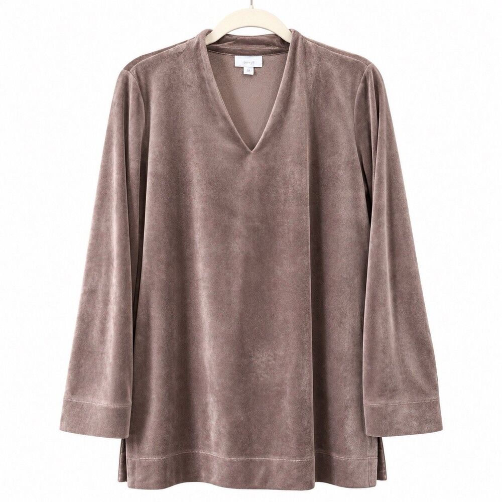 J.Jill Velour V-Neck Tunic & Skinny Leggings Set Brown S/L Minimalist Loungewear - Picture 2 of 8